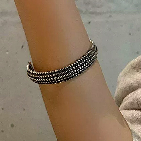 STERLING SILVER GEOMETRIC PUNK BANGLE BRACELET - Picture 7 of 13